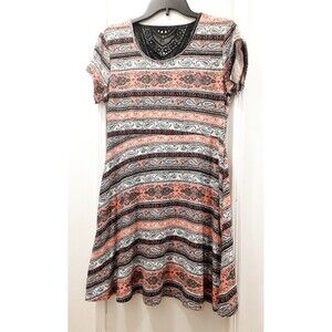 Bobbie Brooks Dress Lace Back Detail Multi Paisley Pattern SZ Med Boho Shift Sun